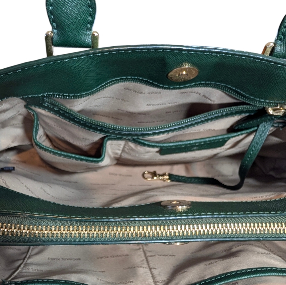 Michael Kors Green Savannah Large Saffiano Leather Satchel Crossbody Bag. - Picture 14 of 16